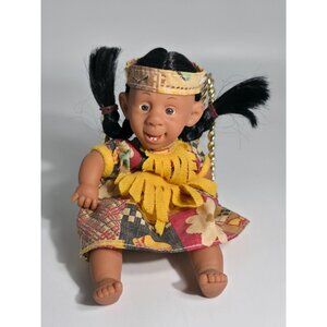 Vintage GI-Go Toys Tribal Doll Braided Hair Multicolor Dress Yellow Fringe 1990s